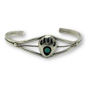 Turquoise + Silver 925 Cuff Bracelet Navajo Handmade Bear Claw Native American